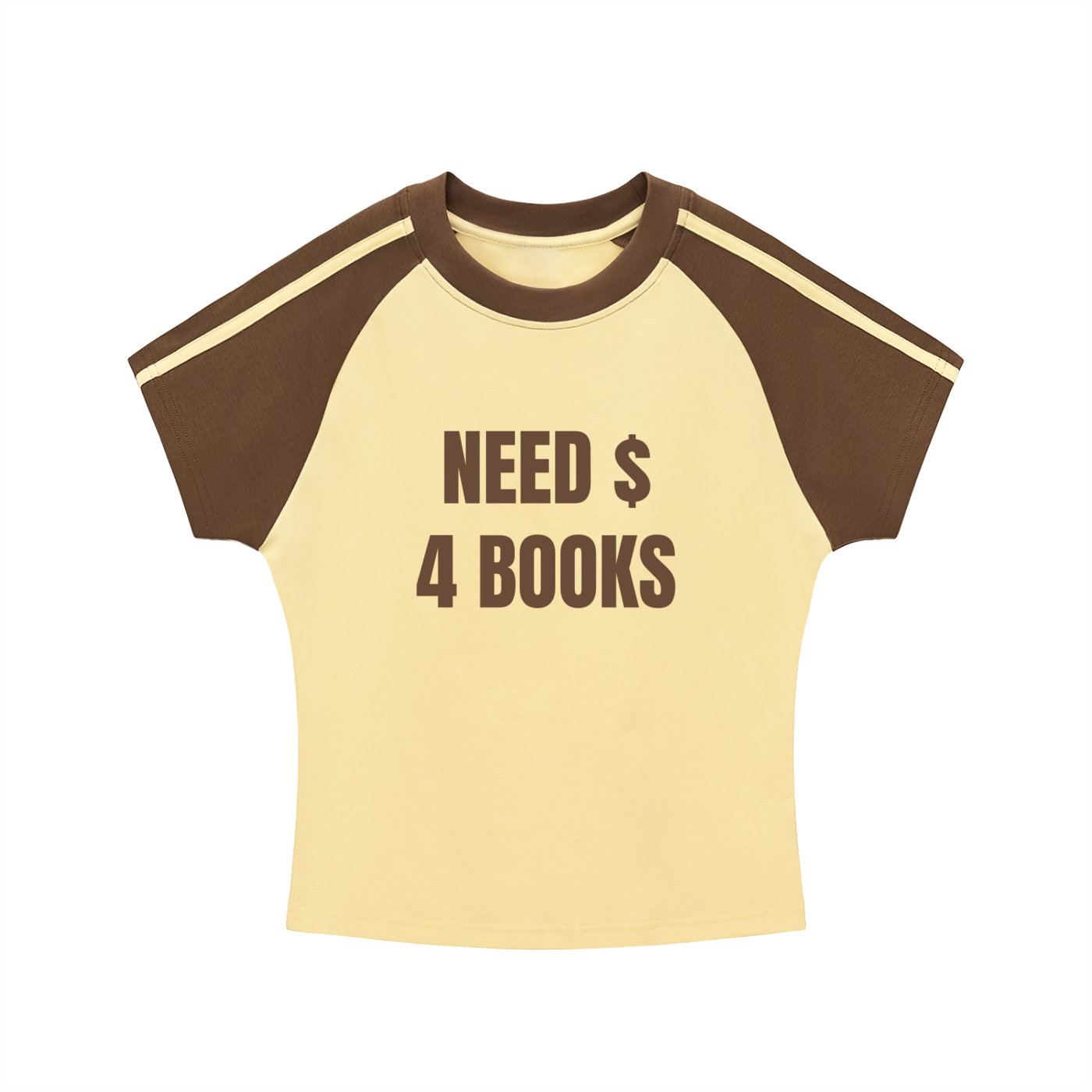 need $ 4 books raglan tee - lemon/brown